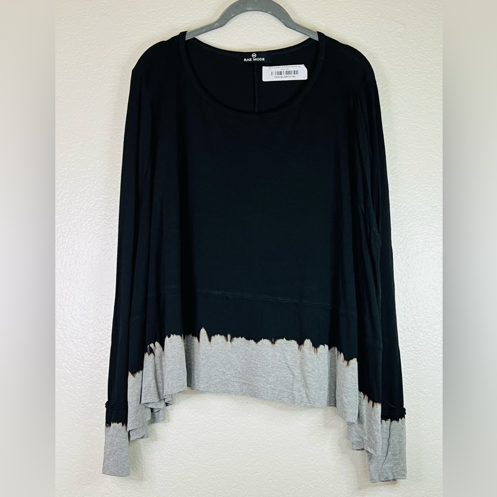 Bare Moon Black & Gray Layered Hem Long Sleeve Top